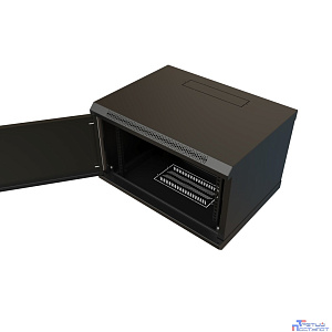 WRline Шкаф настенный 19-дюймовый (19"), 6U, 367х600х600мм, металлическая передняя дверь с замком, две боковые панели, цвет черный (RAL 9004) (разобранный)