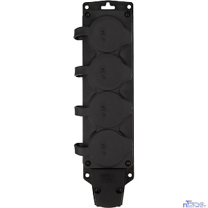 Rexant (111-224) Розетка (колодка) влагозащищенная с крышкой 4 гнезда COMPACT, с/з, 16А, IP54, каучук, черная