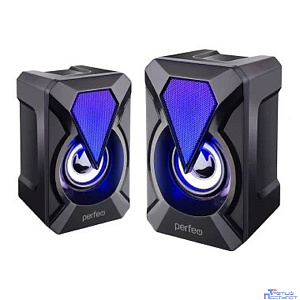 Perfeo колонки "FLAMES", 2.0, мощность 2х3 Вт, USB, чёрн, Game Design, LED подсветка 7 цв