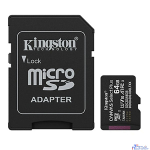 Micro SecureDigital 64GB Kingston Canvas Select Plus, UHS-I, U3, V30, A2, с адаптером