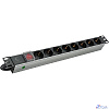 Cabeus PDU-8P-2IEC Блок евророзеток для 19" шкафов, горизонтальный, 8 розеток, 10 A, выключатель, алюминиевый корпус, шнур 2 м, вилка IEC 320 C14