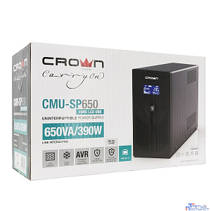 CROWN ИБП CMU-SP650EURO LCD USB {650VA, металл, 1x12V/7AH, розетки 2*EURO} [CM000001870]