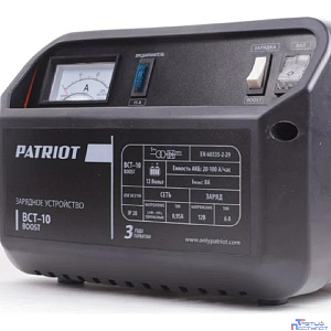 Заряднопредпусковое устройство PATRIOT BCT-10 Boost [650301510] {Вход.напр. 1ф - 220В ±15%, макс.мощн. 100Вт; напр.зарядки 12В, ток заряд/boost 6/8А; емк.бат. 20-100А/час, вес 4.3кг}