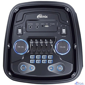 RITMIX SP-935B black {Bluetooth, 30 Гц -18 КГц, FM-радио, RGB-подсветка, AUX, USB, microSD (до 32 Гб, MP3), дисплей: LED, до 6 часов работы, 2 микрофонных входа под Джек 6,3мм}