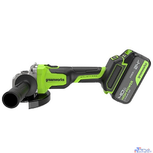 Greenworks Углошлифовальная машина аккумуляторная AG590, 24V, б/щет, 125 мм, 8500 об/мин, Anti-Kickback,1х4Ач,ЗУ,кор [3201007CUB]