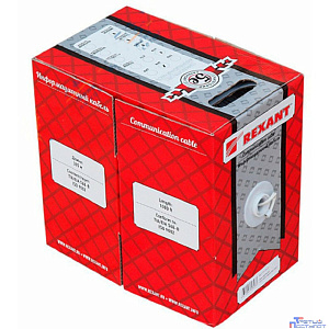 Rexant (01-0002) Кабель витая пара U/UTP, CAT 5e, PVC, 1PR, 24AWG, INDOOR, SOLID, серый, 305м