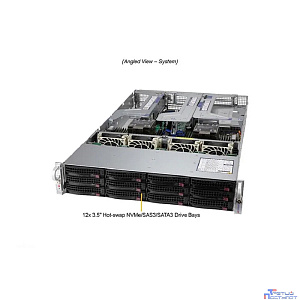 Supermicro SYS-620U-TNR (X12DPU-6,829U3TS-R1K22P-T, 2U, Dual Socket P+ (LGA-4189), Intel® C621A, 32xDIMM Slots 3200/2933/2666 ECC DDR4,12x 3.5" hot-swap hybrid NVMe/SATA/SAS, 2xP