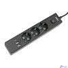 PowerCube Бытовой удлинитель (PC-6B-2M) 3р с/з вык.,3USB, 3500 Вт, 16А, 1.9 м, 3*1,0 (черный) {22310}